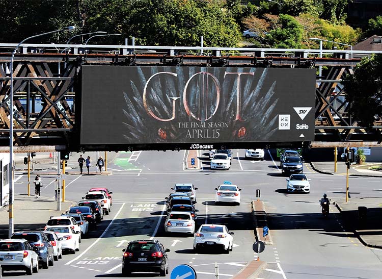The JCDecaux digital billboard at Parnell, Auckland, displaying a full motion advertisement.