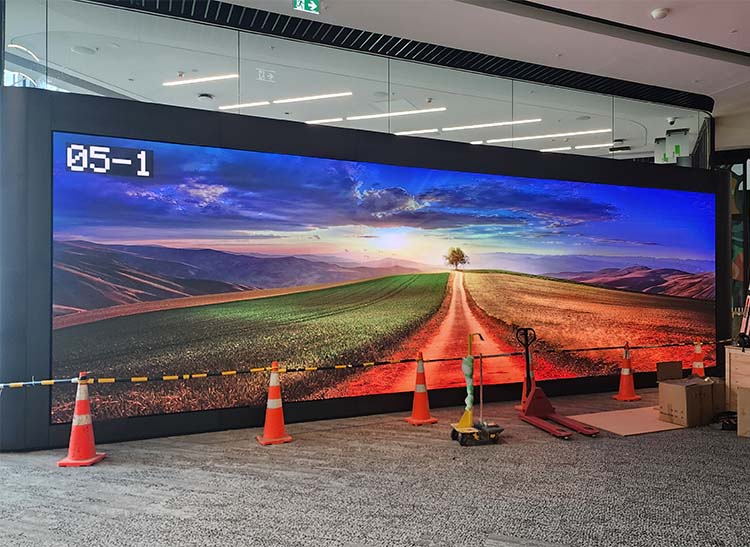 A large indoor LED display at the New Zealand International Convention Centre.